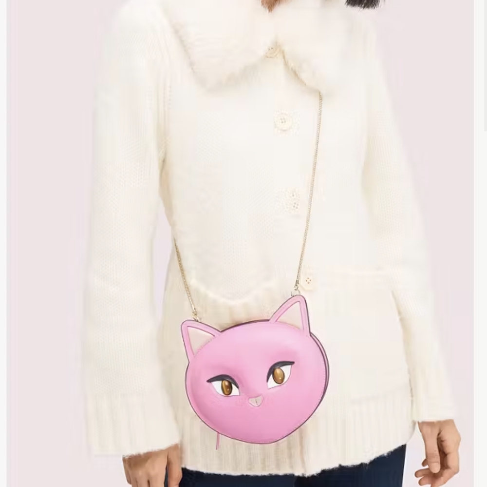 Kate Spade "Cats" Feline Face Crossbody Bag - Pink/Like new w/dust bag - Picture 12 of 16